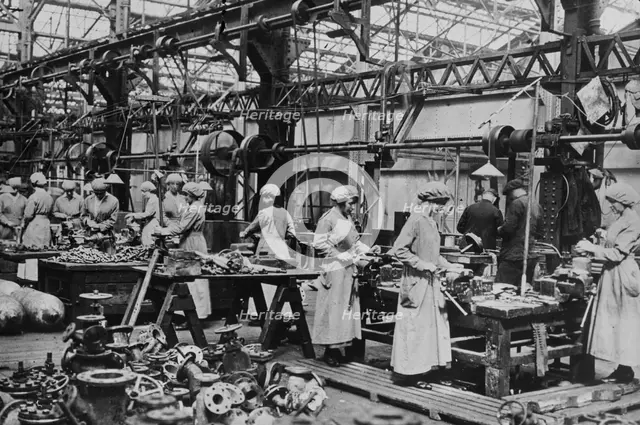 Women in brass fitting shop, Eng. [i.e. England], between c1915 and 1917. Creator: Bain News Service.