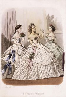 Women in evening dresses from the Le Monde Elégant, 1863