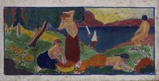 (Women in Landscape with Blue Border), before 1932. Creator: Carl Newman