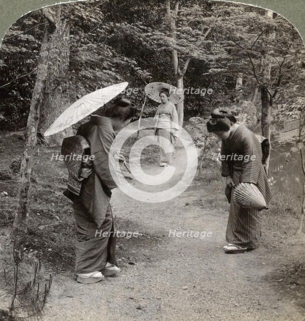 Women in the Kinkaku-ji Temple garden, Kyoto, Japan, 1904.  Artist: Underwood & Underwood