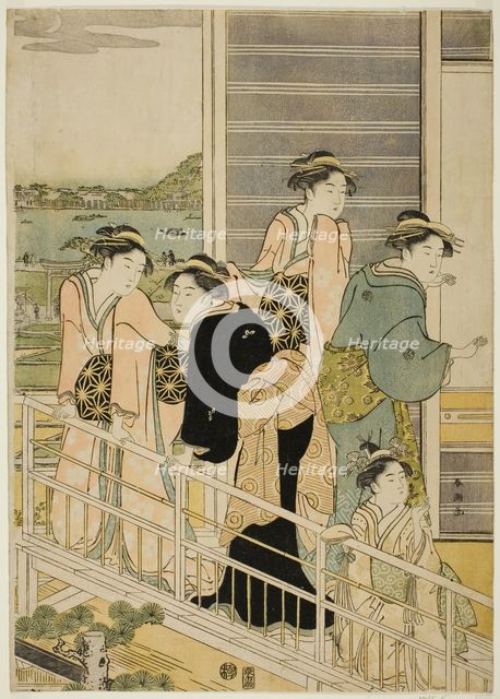 Women on a Balcony of a Yoshiwara Teahouse, c. 1780s. Creator: Katsukawa Shuncho.
