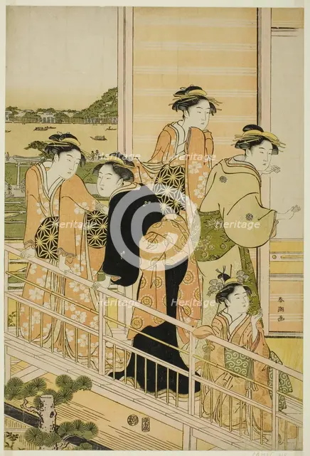 Women on a Balcony of a Yoshiwara Teahouse, c. 1780s. Creator: Katsukawa Shuncho.