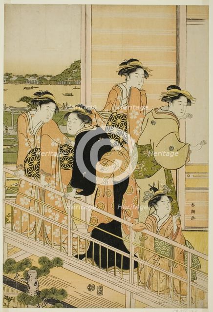 Women on a Balcony of a Yoshiwara Teahouse, c. 1780s. Creator: Katsukawa Shuncho.