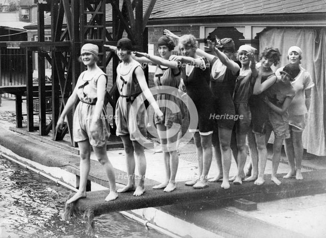 Women on a diving board, c1910-1929. Creator: Unknown.
