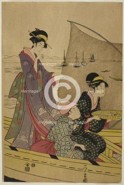 Women on a Fishing Boat, c. 1780/1800. Creator: Chokosai Eisho.