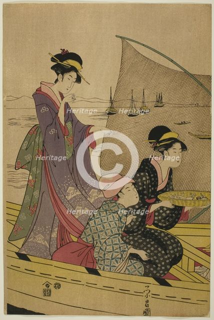 Women on a Fishing Boat, c. 1780/1800. Creator: Chokosai Eisho.