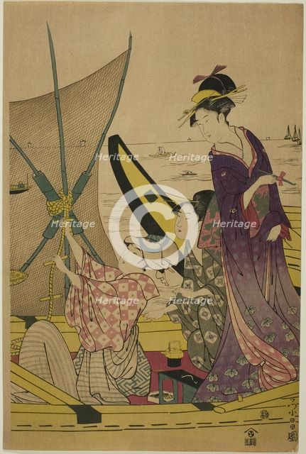 Women on a Fishing Boat, c. 1780/1800. Creator: Chokosai Eisho.