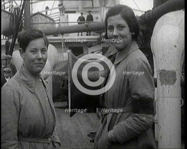 Women On board a Large Ship. They Are Emigrating, 1920. Creator: British Pathe Ltd.