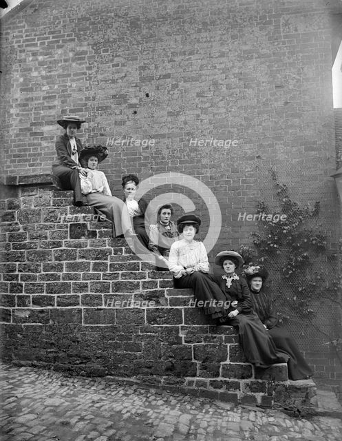 Women on steps, Hellidon, Northamptonshire, c1896-c1920. Artist: Alfred Newton & Sons