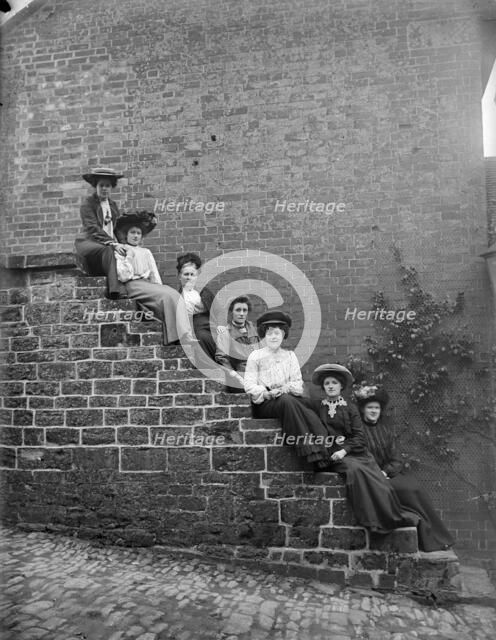 Women on steps, Hellidon, Northamptonshire, c1896-c1920. Artist: Alfred Newton & Sons