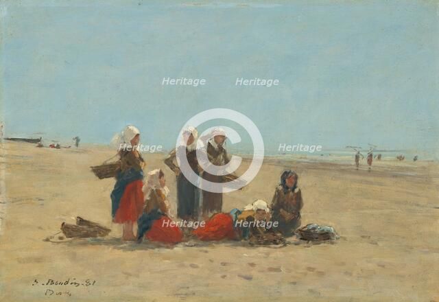 Women on the Beach at Berck, 1881. Creator: Eugene Louis Boudin.