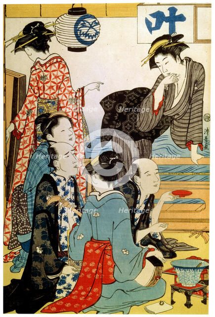 'Women of the Gay Quarters', (diptych, left part), late 18th or early 19th century. Artist: Torii Kiyonaga