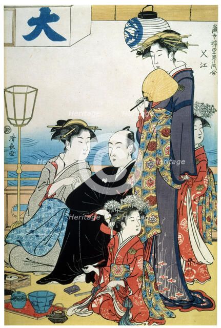 'Women of the Gay Quarters', (diptych, right part), late 18th or early 19th century. Artist: Torii Kiyonaga