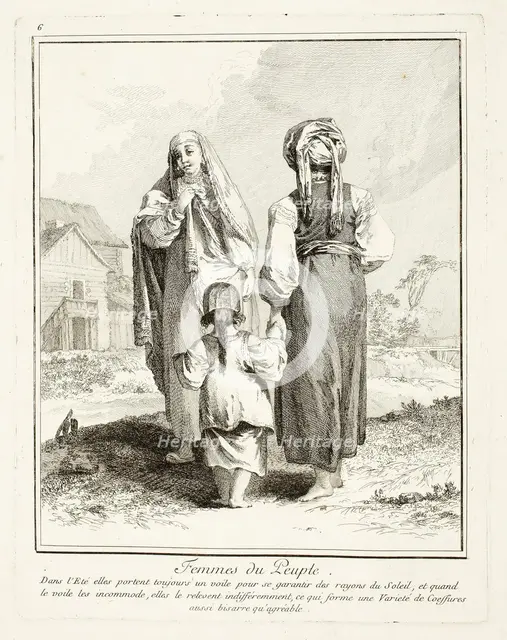 Women of the People, plate six from Divers Habillements des Peuples du Nord, 1765. Creator: Jean Baptiste Le Prince.