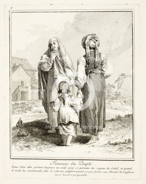 Women of the People, plate six from Divers Habillements des Peuples du Nord, 1765. Creator: Jean Baptiste Le Prince.