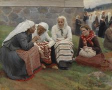 Women Outside the Church at Ruokolahti; Women of Ruokolahti on the Church Hill, 1887. Creator: Albert Edelfelt