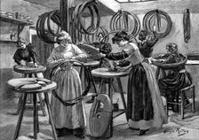 Women making pneumatic tyres for bicycles, France, 1896. Creator: Unknown