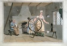 Women Spinning and Carding Wool, 1814. Creator: George Walker of Seacroft