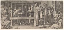 Women spinning, weaving and sewing, mid-16th century. Creator: Master FG (Italian, active mid-16th century)