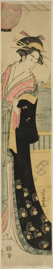 Women Standing on Veranda by a River, c. 1780/1800. Creator: Chokosai Eisho