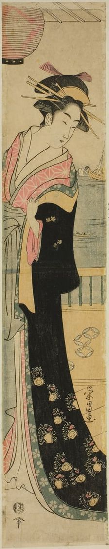 Women Standing on Veranda by a River, c. 1780/1800. Creator: Chokosai Eisho