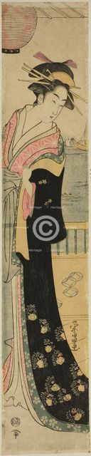Women Standing on Veranda by a River, c. 1780/1800. Creator: Chokosai Eisho.