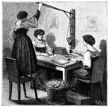 Women packing dynamite cartridges, 1888. Artist: Anon