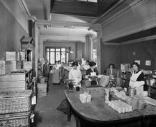 Women packing groceries at the National Food Fund building, London, February 1915. Artist: Adolph Augustus Boucher