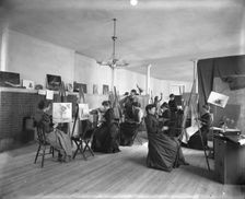Women painting at easels in a class at the Art Students League, Washington, D.C., c1889. Creator: Frances Benjamin Johnston
