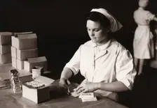 Women pasting York Chocolate, Rowntree factory, York, Yorkshire, 1949