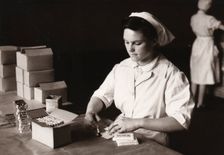 Women pasting York Chocolate, Rowntree factory, York, Yorkshire, 1949