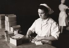 Women pasting York Chocolate, Rowntree factory, York, Yorkshire, 1949
