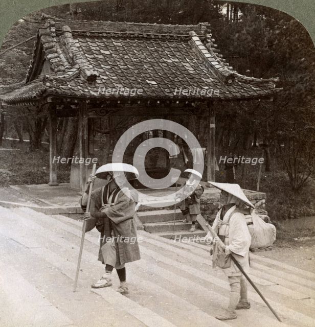 Women pilgrims on the steps of Omuro Gosho (east), Kyoto, Japan, 1904. Artist: Underwood & Underwood