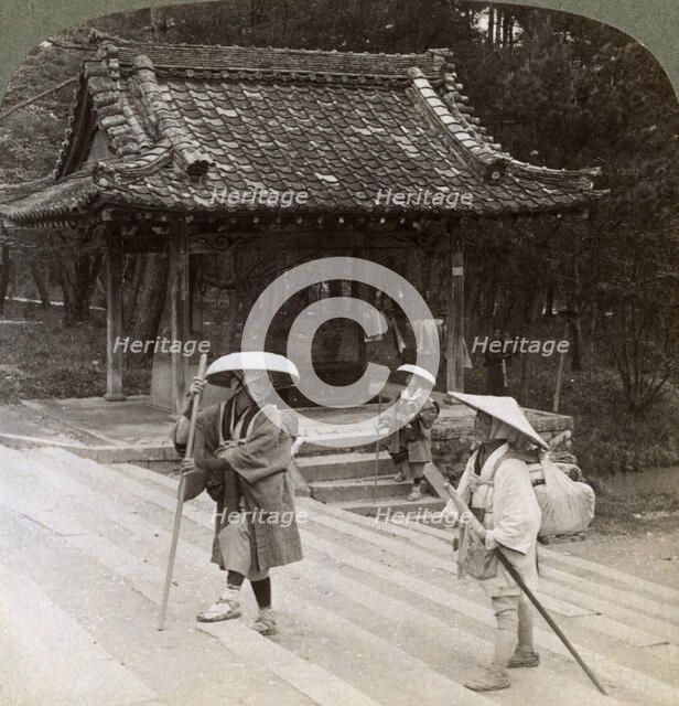 Women pilgrims on the steps of Omuro Gosho (east), Kyoto, Japan, 1904. Artist: Underwood & Underwood