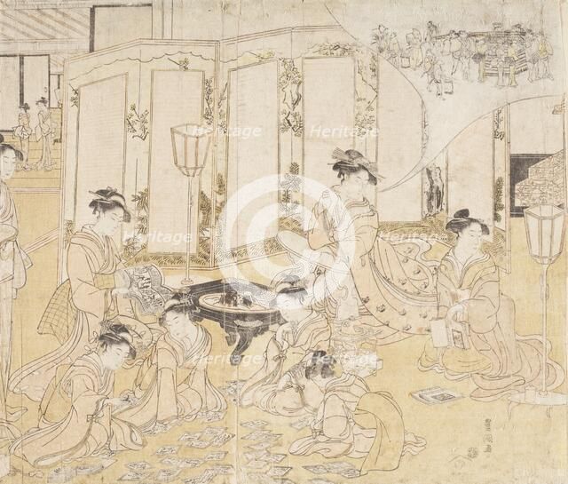 Women Playing Hyakunin Isshu Card Game (image 1 of 2), between c1794 and c1795. Creator: Utagawa Toyokuni I.