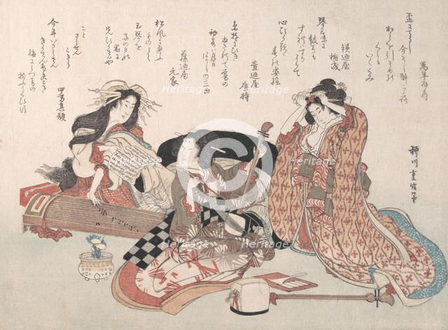 Women Playing Music, 19th century. Creator: Yanagawa Shigenobu.
