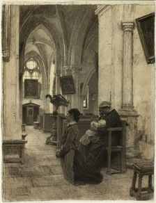Women Praying in Church, 1875/1885. Creator: Leon-Augustin Lhermitte