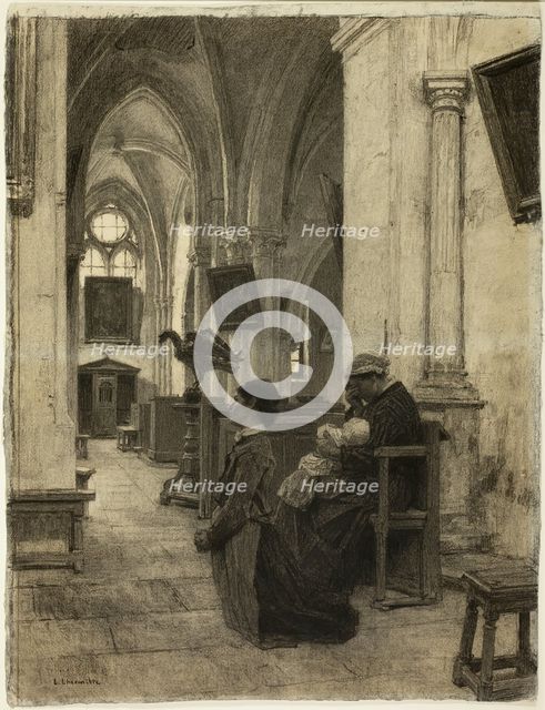 Women Praying in Church, 1875/1885. Creator: Leon-Augustin Lhermitte.