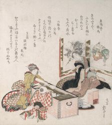 Women Preparing Tea Around the Fire-Holder, 1816. Creator: Hokusai