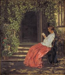 Women reading in front or a garden door, 1834-1903. Creator: Vilhelm Kyhn