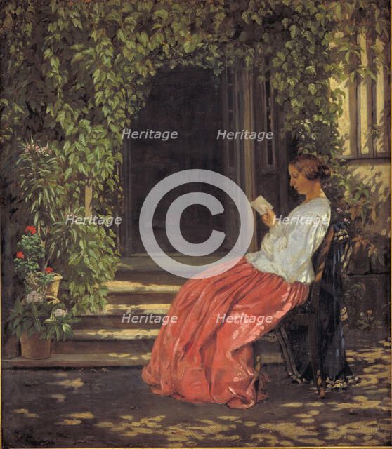 Women reading in front or a garden door, 1834-1903. Creator: Vilhelm Kyhn.
