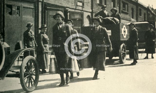 Women reservists delivering milk to a hospital, First World War, c1914-1918, (c1920). Creator: Unknown.