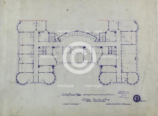 Women's Temple Building, Chicago, Illinois, Ninth Floor Plan, July 23, 1891. Creator: Burnham and Root.