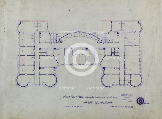 Women's Temple Building, Chicago, Illinois, Ninth Floor Plan, July 23, 1891. Creator: Burnham and Root.