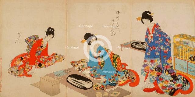 Women's Activities of the Tokugawa Era: Creating Bonkei (actually..., between c1896 and c1897. Creator: Chikanobu Yoshu.