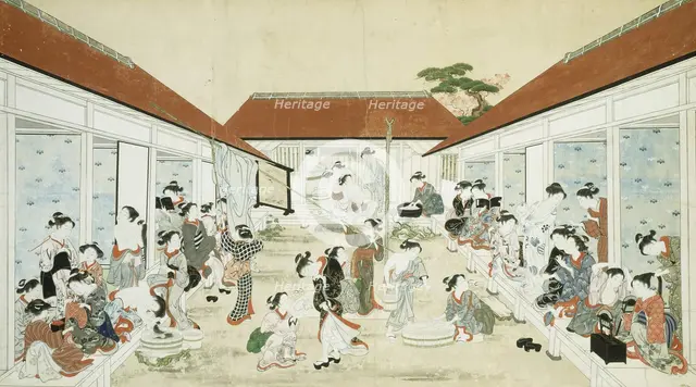 Women's Bathhouse and Laundry, Japan, early 19th century. Creator: Kitao Shigemasa.