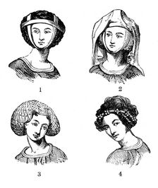 Women's hairstyles, late 13th-early 14th century, (1910)
