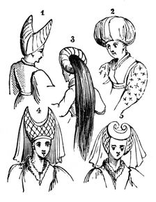Women's headdresses, 15th century, (1910)