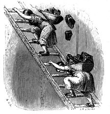 Women workers hauling coal to the surface up a ladder