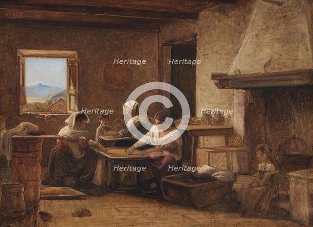 Women Working in the Kitchen of a Farmhouse near Olevano, Italy, 1845-1848. Creator: Wilhelm Marstrand.